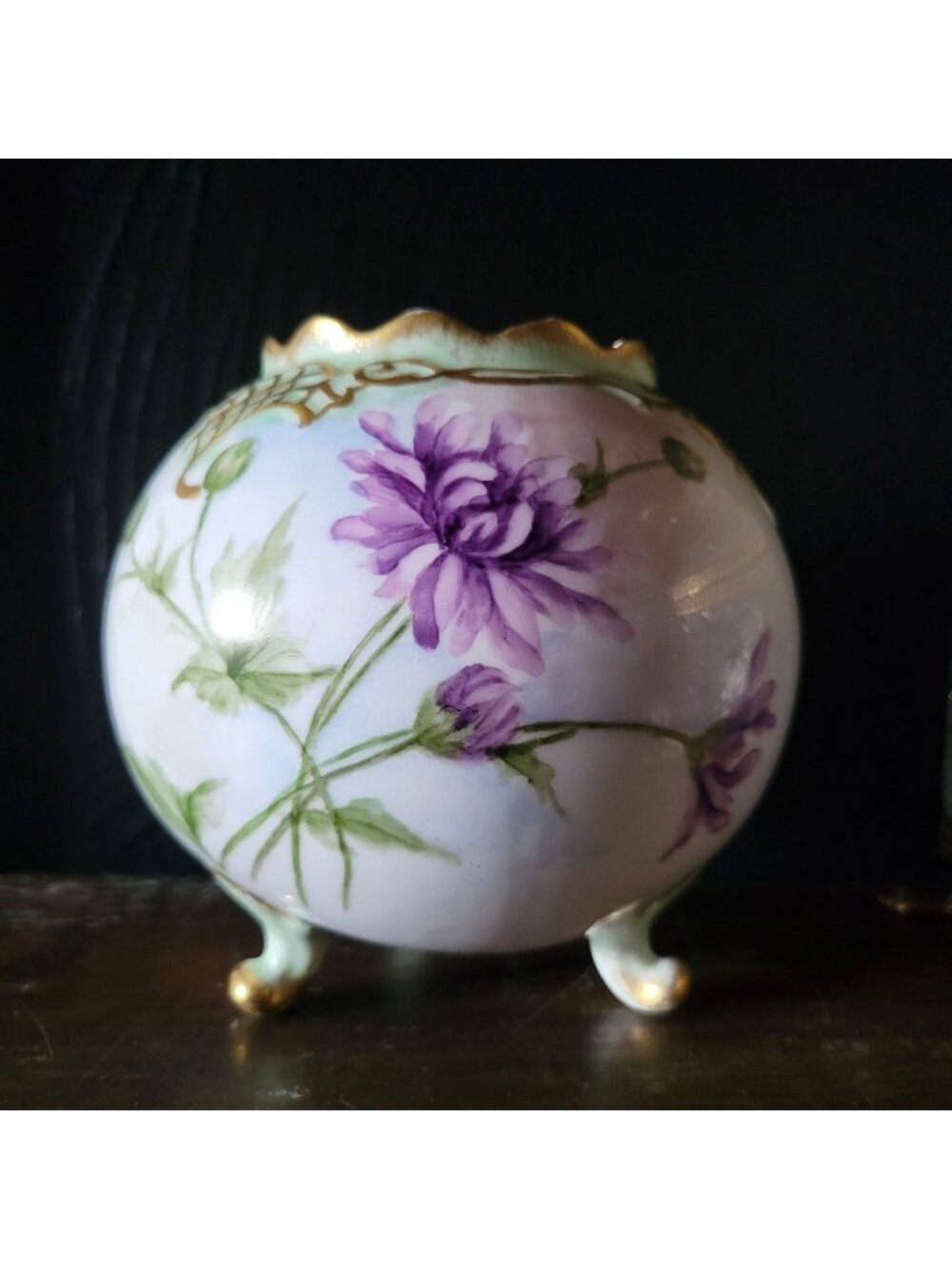 Antique Hand Painted Leonard Vienna Porcelain Round Footed Vase Bowl *Read